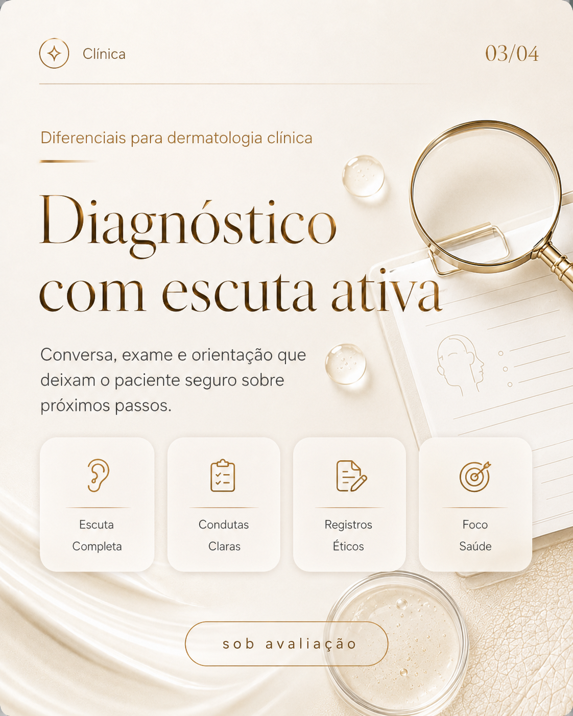 Arte editorial sobre diagnostico com escuta ativa